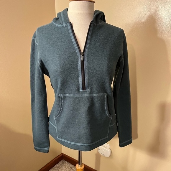 Title Nine Green Wool Blend Hooded 1/2 Zip Sz S - Picture 1 of 6